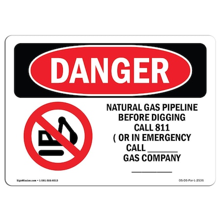 Signmission OSHA Sign, Natural Gas Pipeline Before, 5in X 3.5in Decal, 10PK, 3.5" W, 5" L, Landscap, PK10 OS-DS-D-35-L-2536-10PK